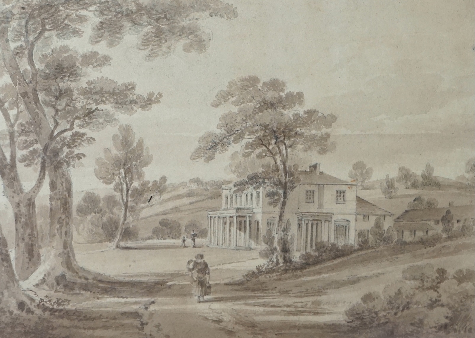 William Gordon Gordons (19th C.), A view of Haffield House, 1821, monochrome watercolour on paper, 22 x 29.5cm